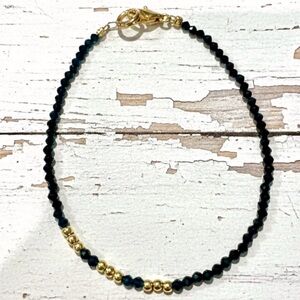 Dainty Faceted Black Crystal and Gold Filled Beaded Bracelet